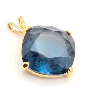 Monet Gold Tone Vintage Pendant | Faceted Blue Glass Stone | 1980s‑1990s Classic